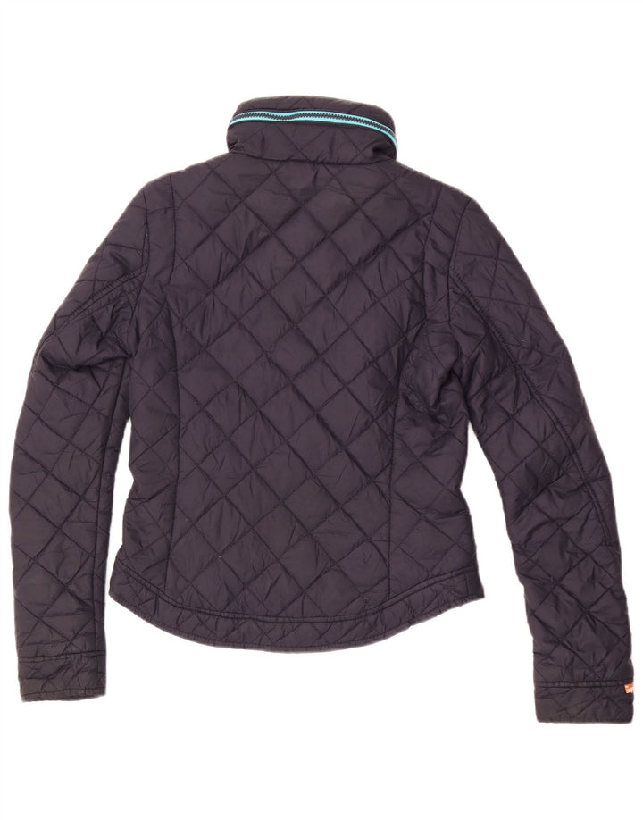 Superdry Womens Hooded Quilted Jacket UK 6 XS Navy Blue