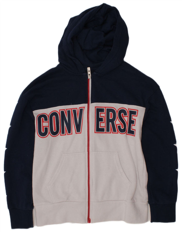 CONVERSE Boys Zip Hoodie Sweater 8-9 Years Small Navy Blue Colourblock