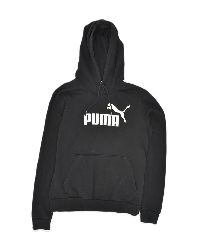 PUMA Womens Graphic Hoodie Jumper UK 12 Medium Black Cotton | Vintage Puma | Thrift | Second-Hand Puma | Used Clothing | Messina Hembry 