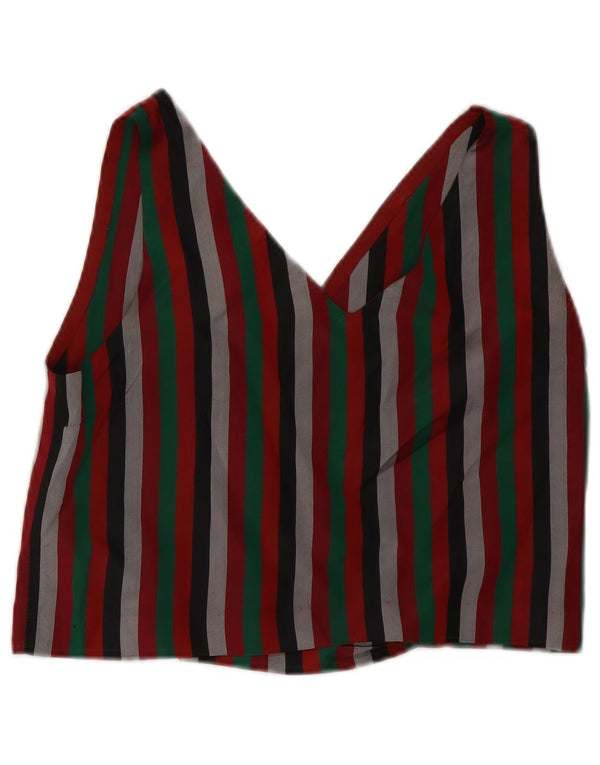 VINTAGE Womens Crop Shirt Blouse UK 12 Medium Multicoloured Striped