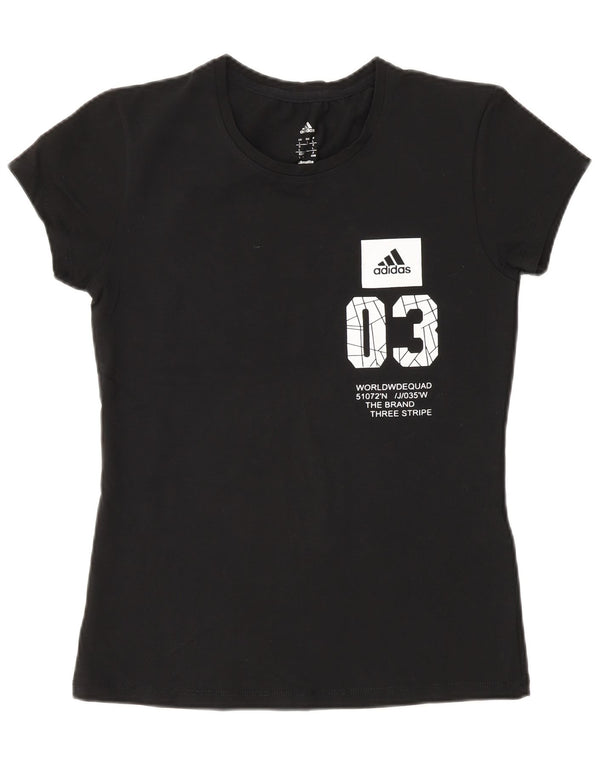 Adidas Womens Climalite Graphic T-Shirt Top UK 14 Large Black Cotton