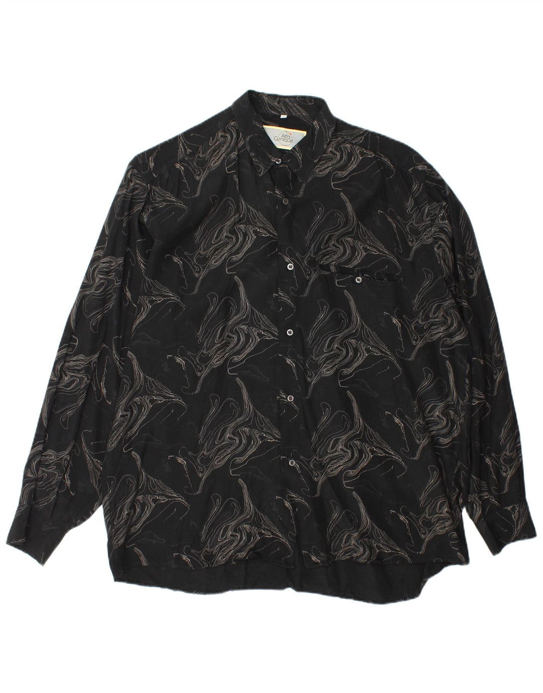 Vintage Mens Abstract Pattern Shirt XL Black Viscose