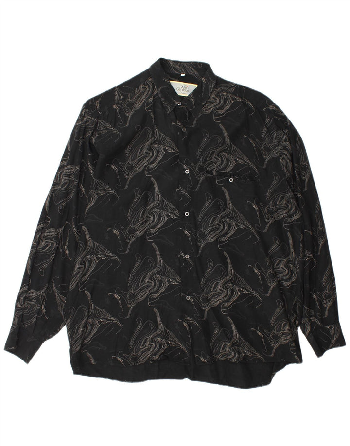Vintage Mens Abstract Pattern Shirt XL Black Viscose