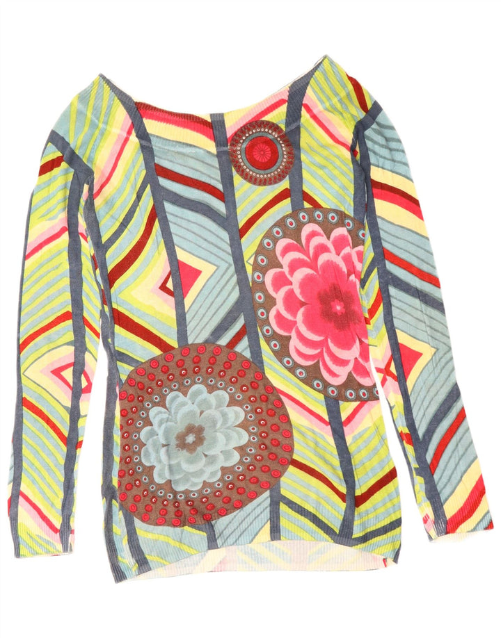 Desigual Womens Boat Neck Jumper Sweater UK 12 Medium Green Geometric