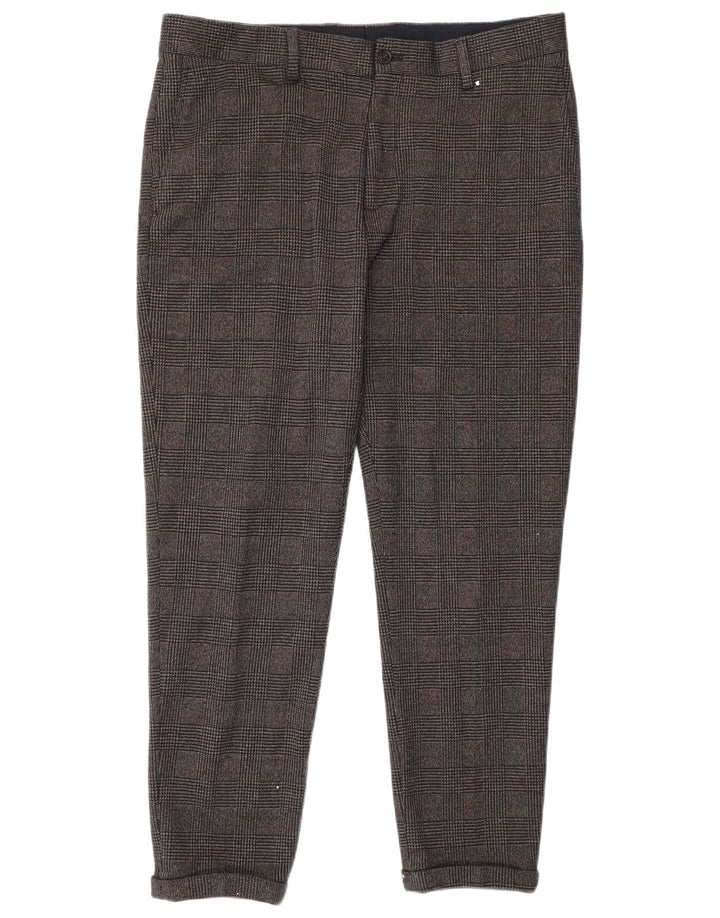 ZARA Mens Slim Chino Trousers EU 44 Large W34 L27 Grey Houndstooth