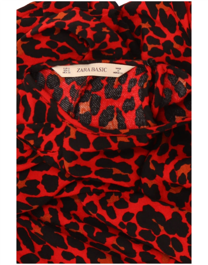ZARA Womens 3/4 Sleeve Blouse Top UK 10 Small Red Animal Print