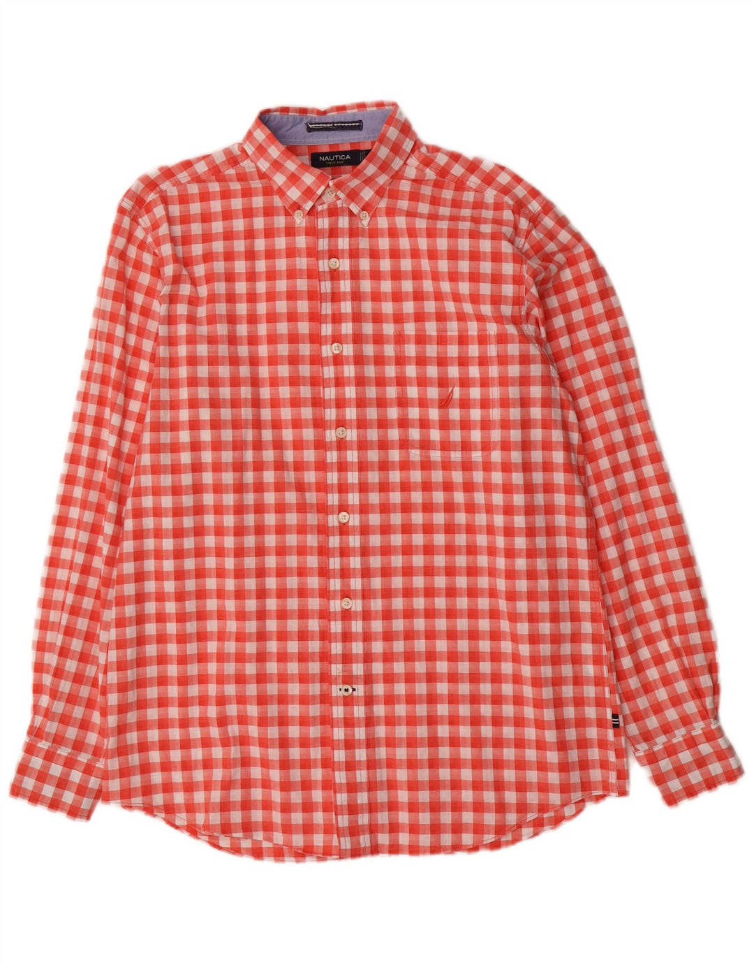 Nautica Mens Shirt Medium Red Gingham Cotton
