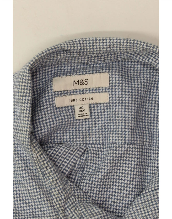 Marks & Spencer Mens Flannel Shirt 2XL Blue Houndstooth Cotton