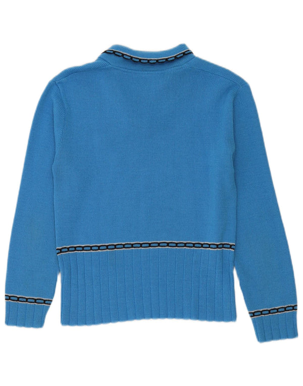 Vintage Womens Polo Neck Jumper Sweater UK 14 Medium Blue Paisley