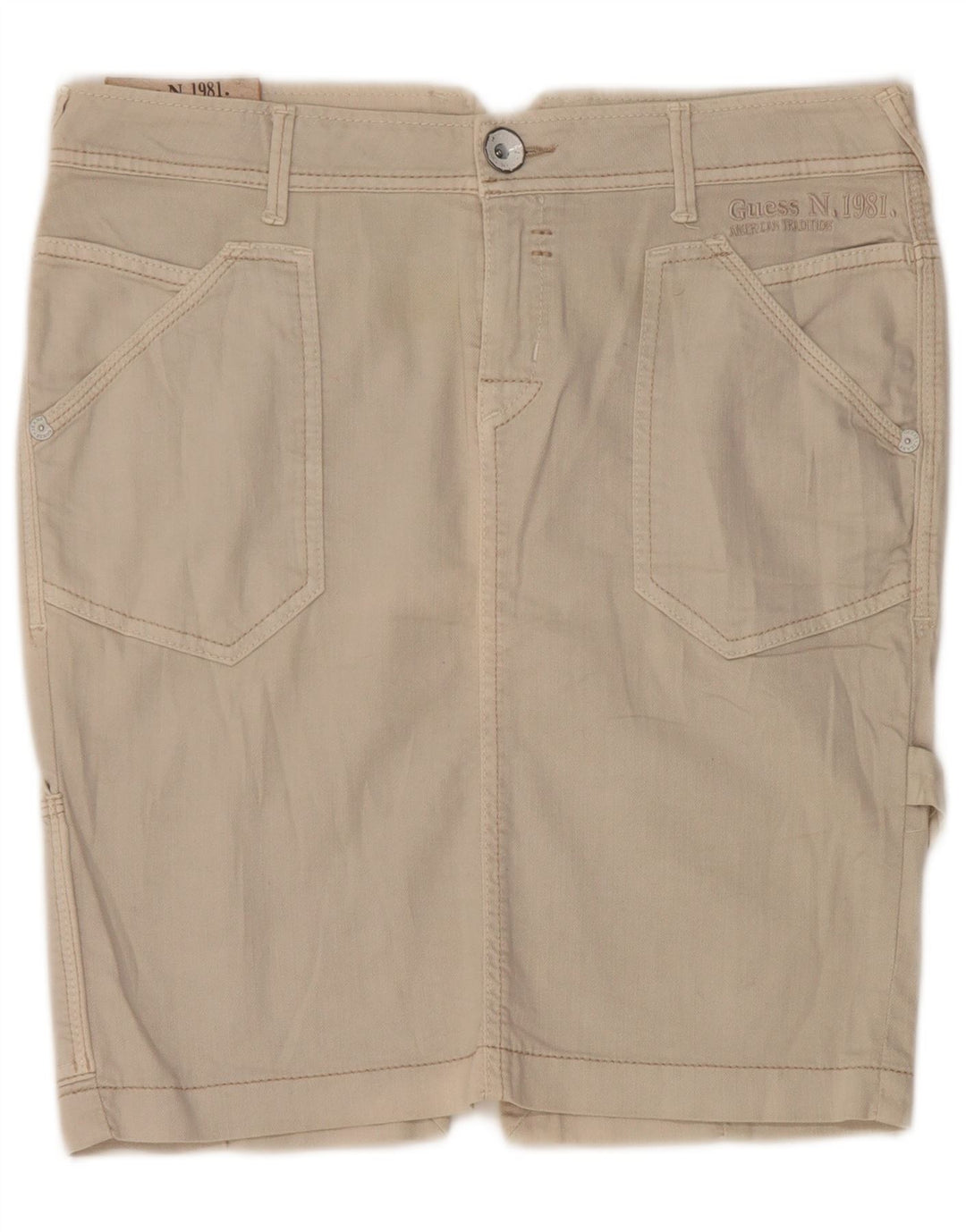 Guess Womens Denim Cargo Skirt W28 Medium Beige Cotton