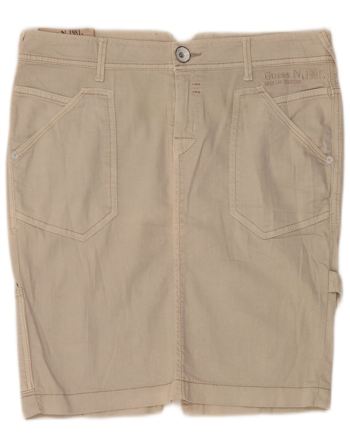 Guess Womens Denim Cargo Skirt W28 Medium Beige Cotton