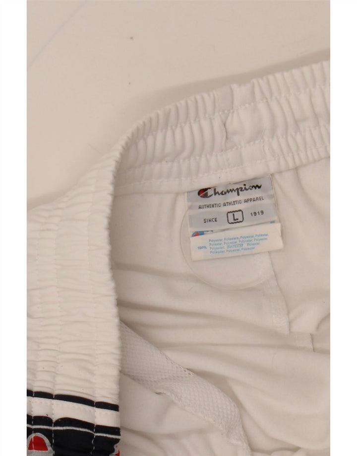 CHAMPION Mens Graphic Tracksuit Trousers Large  White Colourblock
