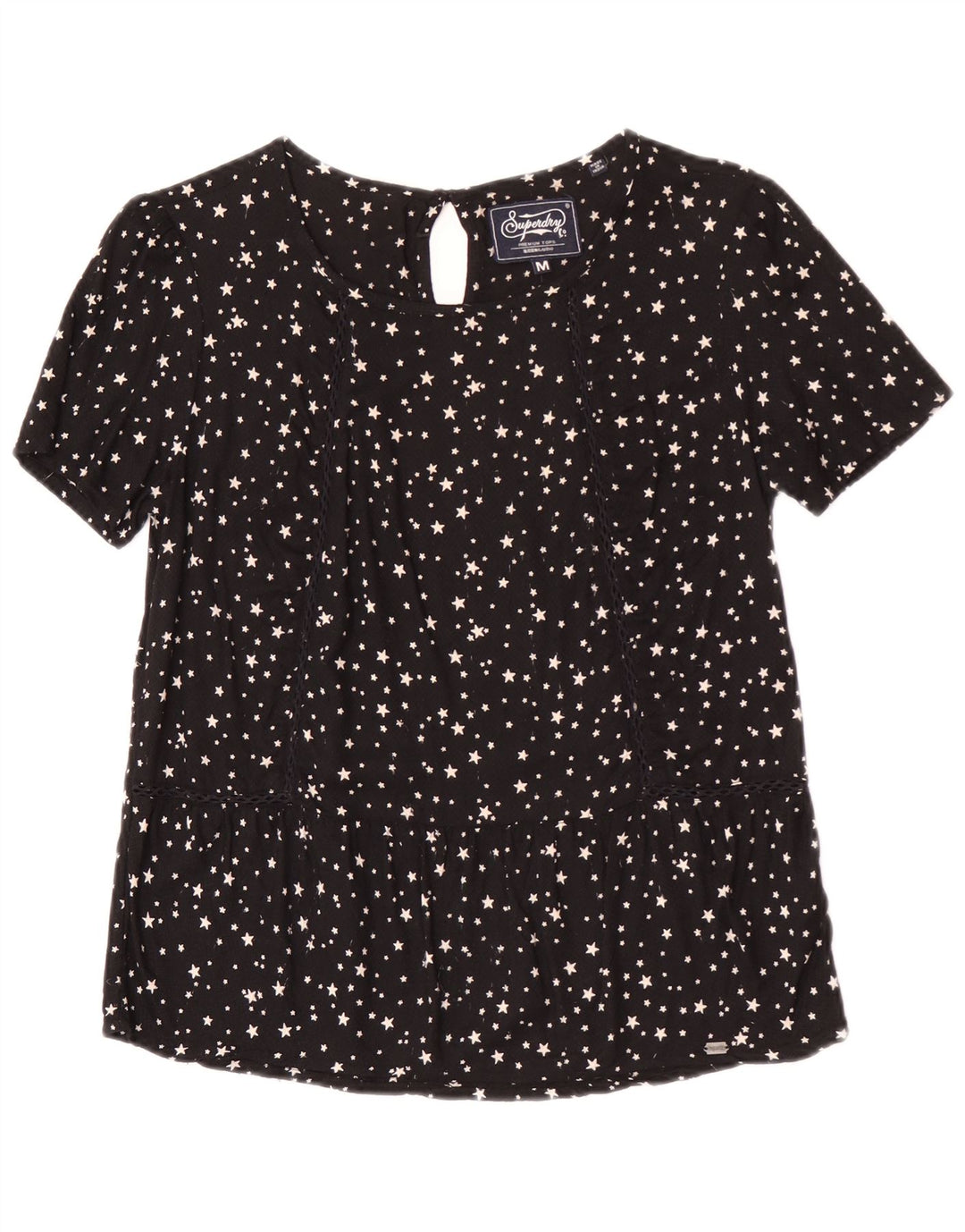 Superdry Womens Blouse Top UK 12 Medium Black Spotted Viscose
