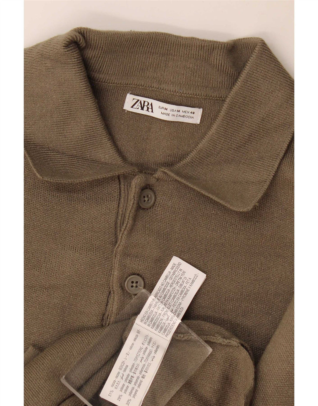 Zara Mens Polo Neck Jumper Sweater Medium Khaki Viscose
