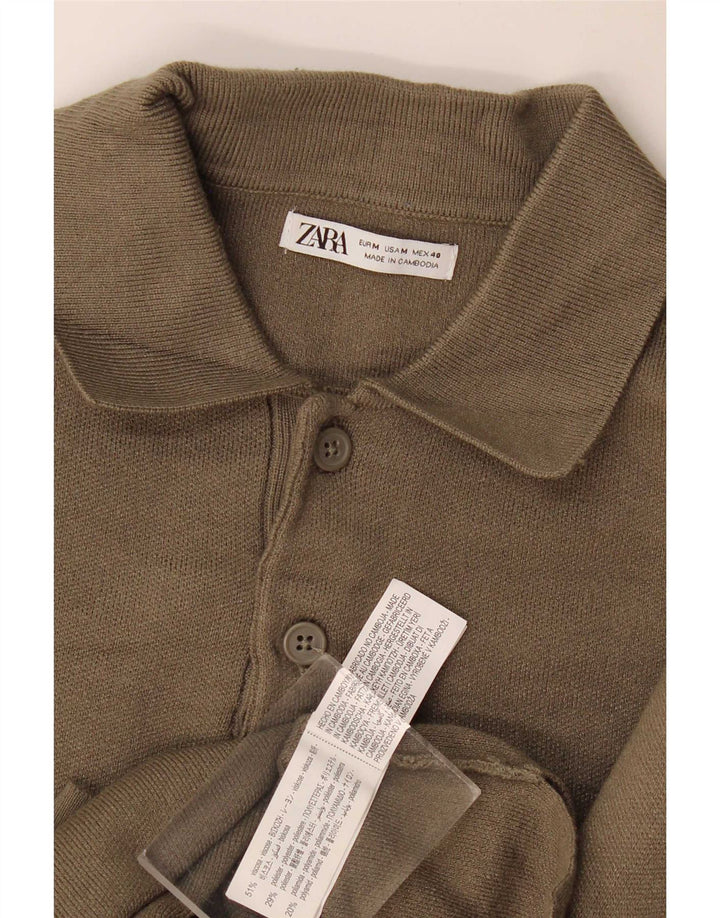 Zara Mens Polo Neck Jumper Sweater Medium Khaki Viscose