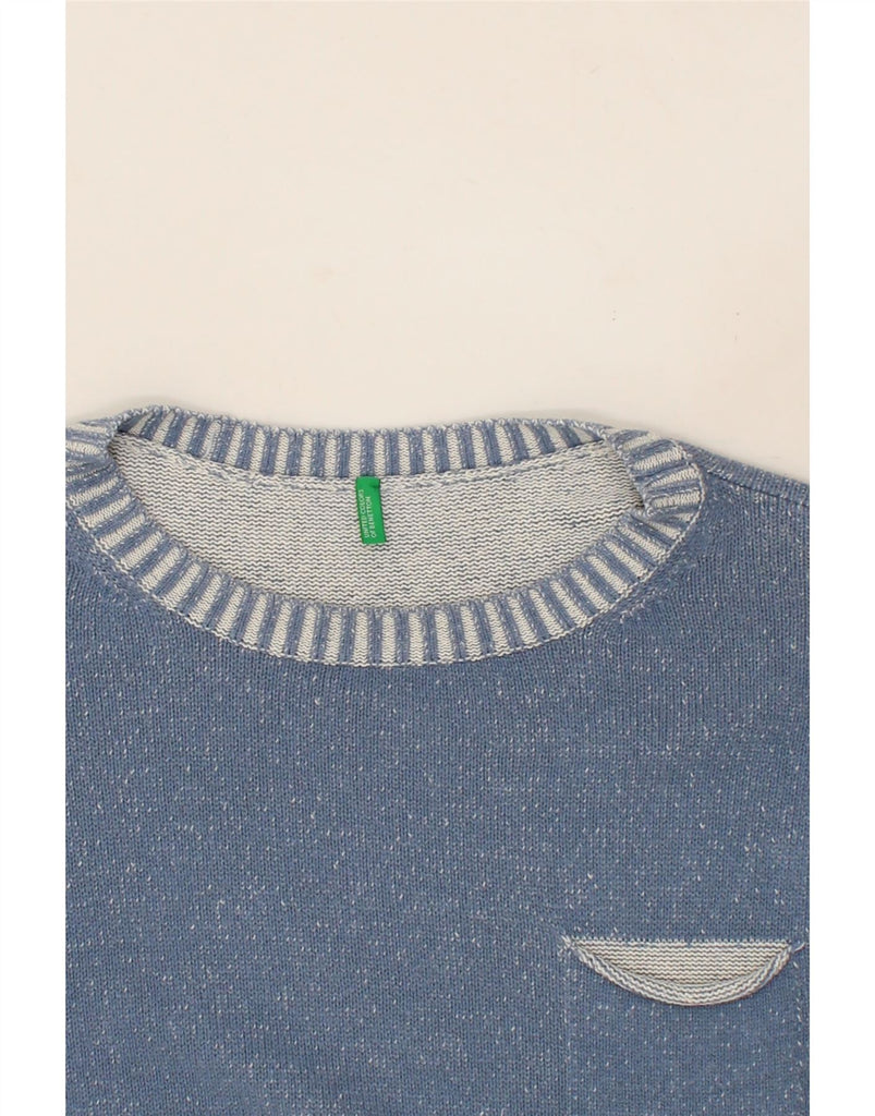 BENETTON Womens Boat Neck Jumper Sweater UK 14 Large Blue Cotton Vintage Benetton and Second-Hand Benetton from Messina Hembry 