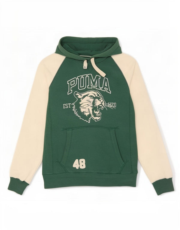 Puma Mens Graphic Hoodie Jumper Medium Green Colourblock Cotton