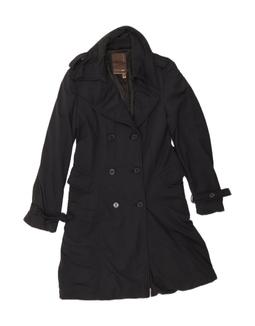 GAS Womens Double Breasted Trench Coat UK 10 Small Black Polyamide