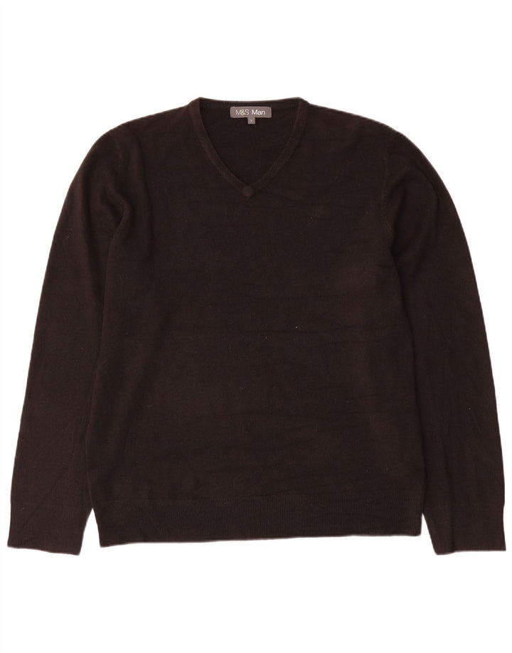 Marks & Spencer Mens V-Neck Jumper Sweater Large Black Acrylic
