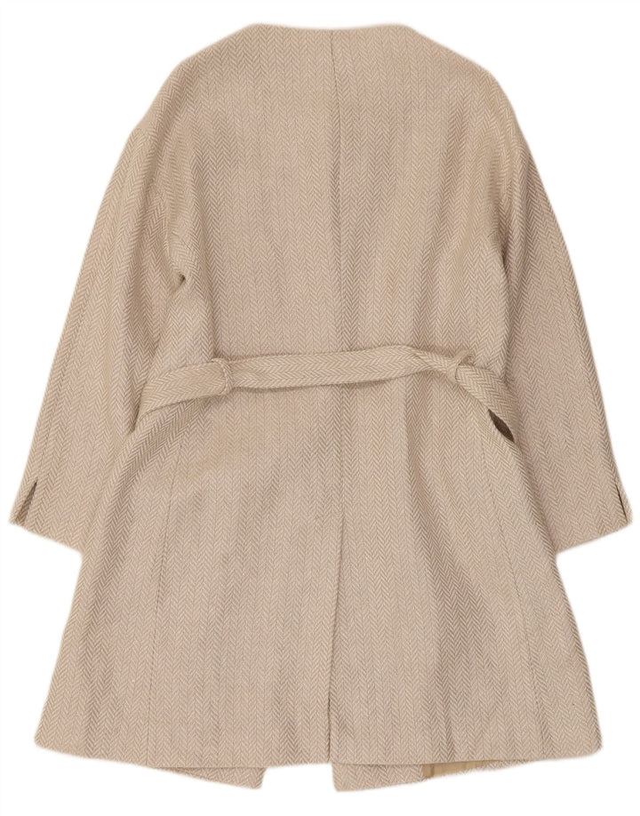 Elegance Womens Overcoat UK 12 Medium Beige Herringbone Linen