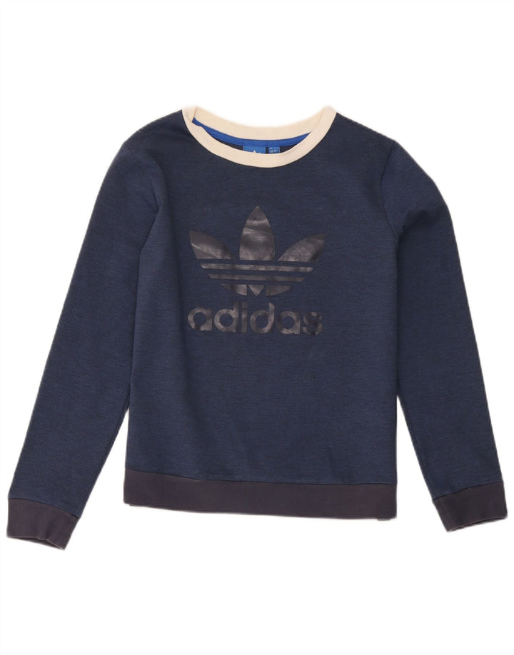 Adidas Womens Graphic Sweatshirt Jumper UK 12 Medium Navy Blue Colourblock