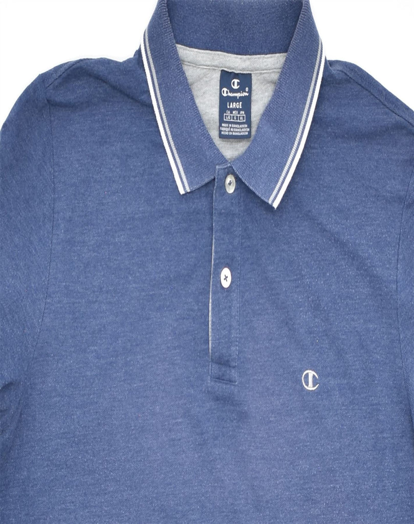 CHAMPION Mens Polo Shirt Large Blue | Vintage | Thrift | Second-Hand | Used Clothing | Messina Hembry 