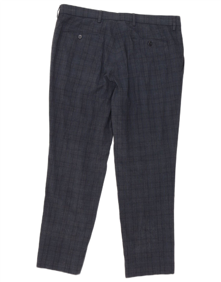 Marks & Spencer Mens Slim Fit Suit Trousers W36 L29 Navy Blue Check