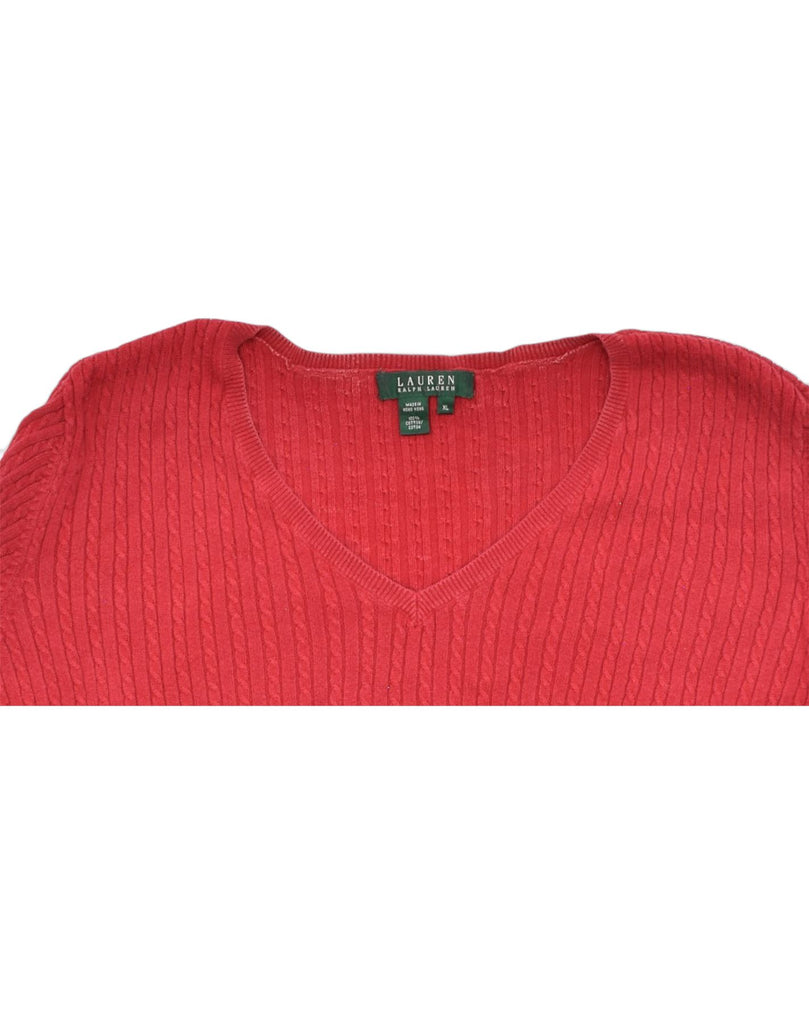 RALPH LAUREN Womens 3/4 Sleeve Oversized V-Neck Jumper Sweater UK 18 XL Red | Vintage | Thrift | Second-Hand | Used Clothing | Messina Hembry 