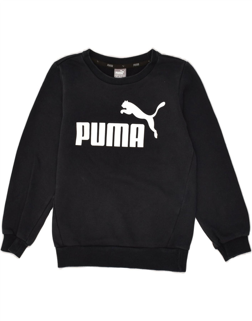 PUMA Boys Graphic Sweatshirt Jumper 7-8 Years Black Cotton | Vintage Puma | Thrift | Second-Hand Puma | Used Clothing | Messina Hembry 