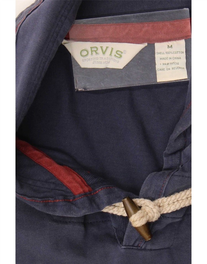 Orvis Mens Long Sleeve Polo Shirt Medium Navy Blue Colourblock Cotton
