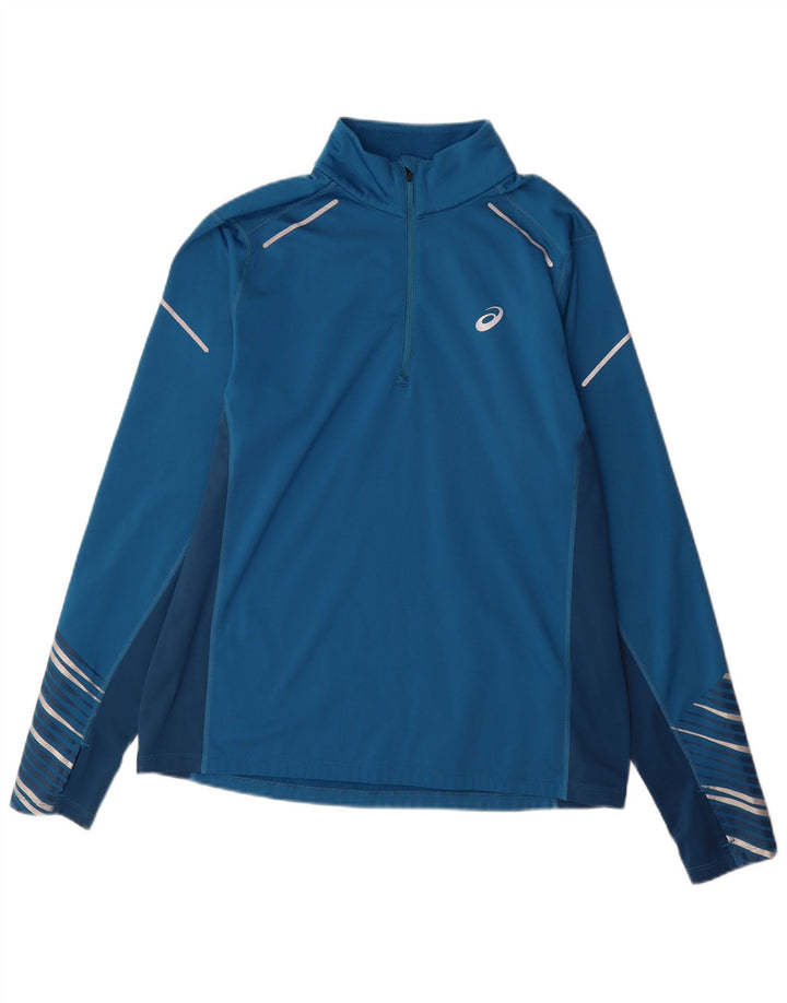 Asics Mens Pullover Tracksuit Top Large Blue Colourblock Polyester Sports