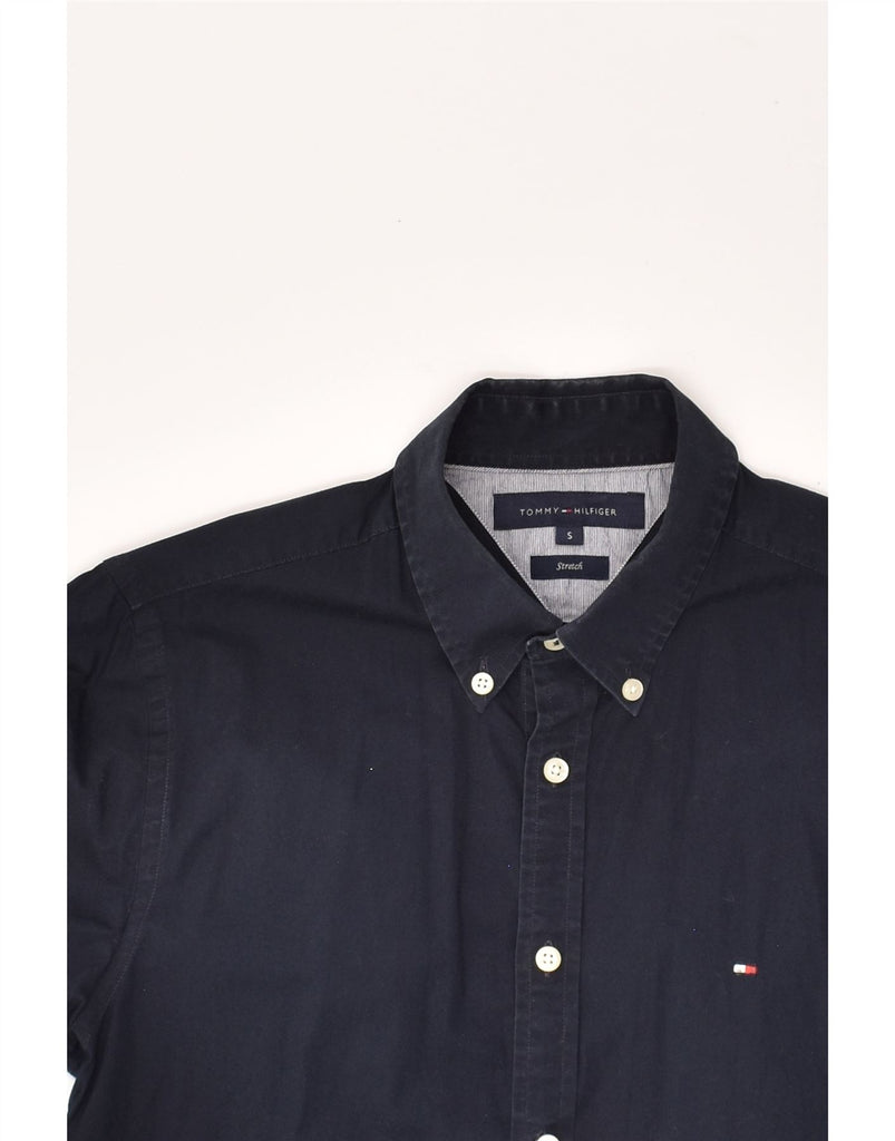 TOMMY HILFIGER Mens Stretch Shirt Small Navy Blue Cotton | Vintage Tommy Hilfiger | Thrift | Second-Hand Tommy Hilfiger | Used Clothing | Messina Hembry 