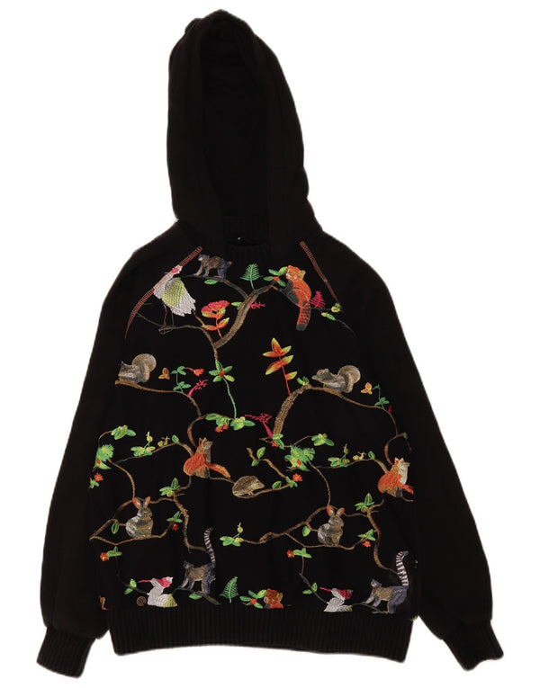 Desigual Womens Graphic Oversized Hoodie Jumper UK 10 Small Black Polyester
