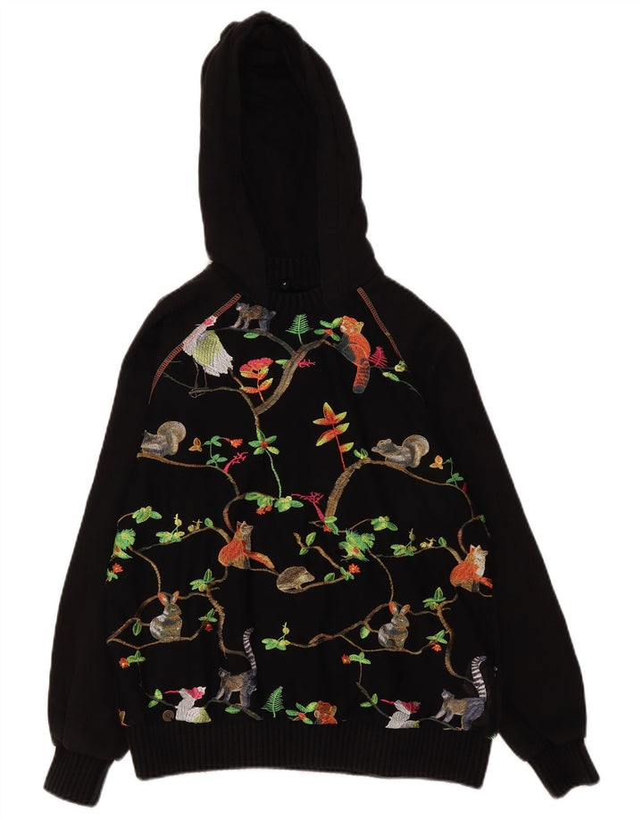 Desigual Womens Graphic Oversized Hoodie Jumper UK 10 Small Black Polyester