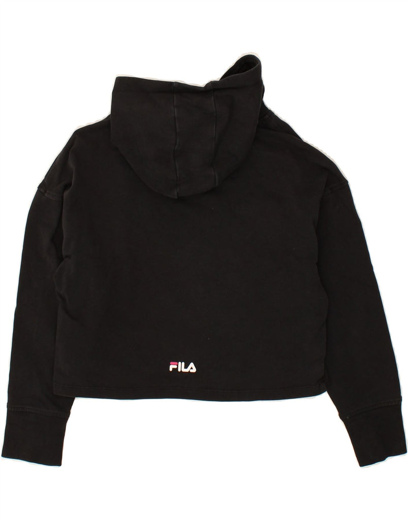 FILA Girls Graphic Crop Hoodie Jumper 9-10 Years Black Cotton | Vintage Fila | Thrift | Second-Hand Fila | Used Clothing | Messina Hembry 