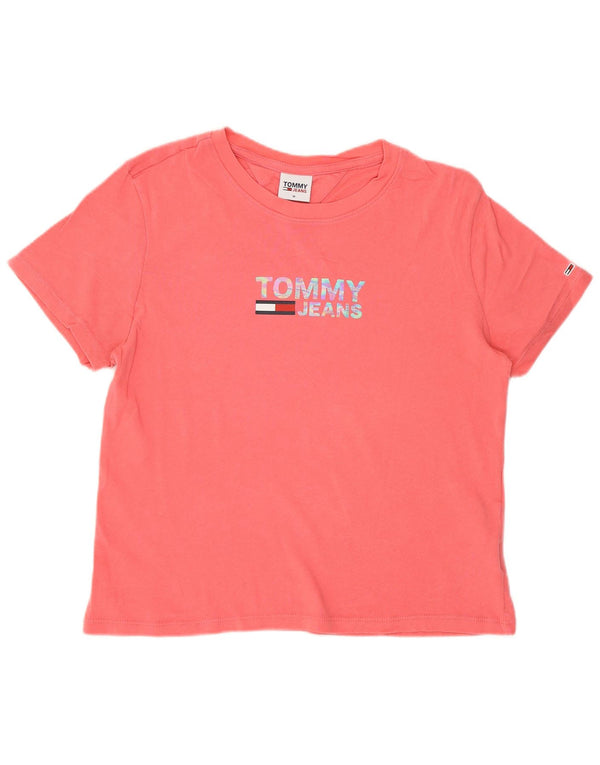 Tommy Hilfiger Womens Crop Graphic T-Shirt Top UK 12 Medium Pink Cotton