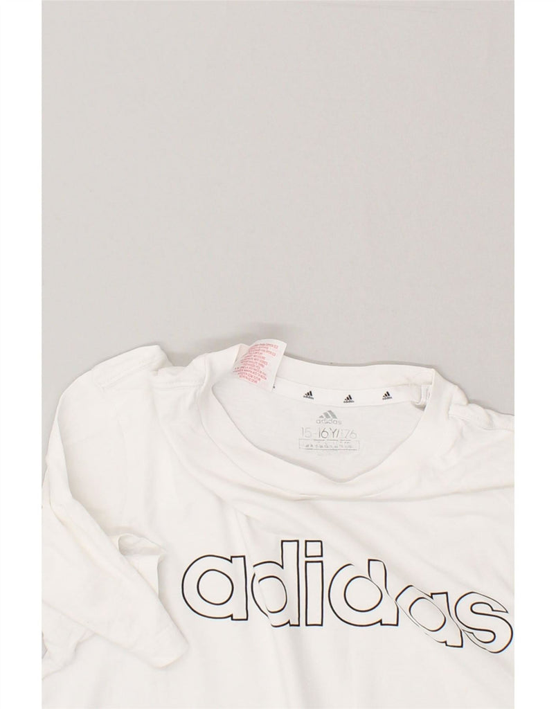 ADIDAS Girls Graphic T-Shirt Top 15-16 Years White Cotton Vintage Adidas and Second-Hand Adidas from Messina Hembry 