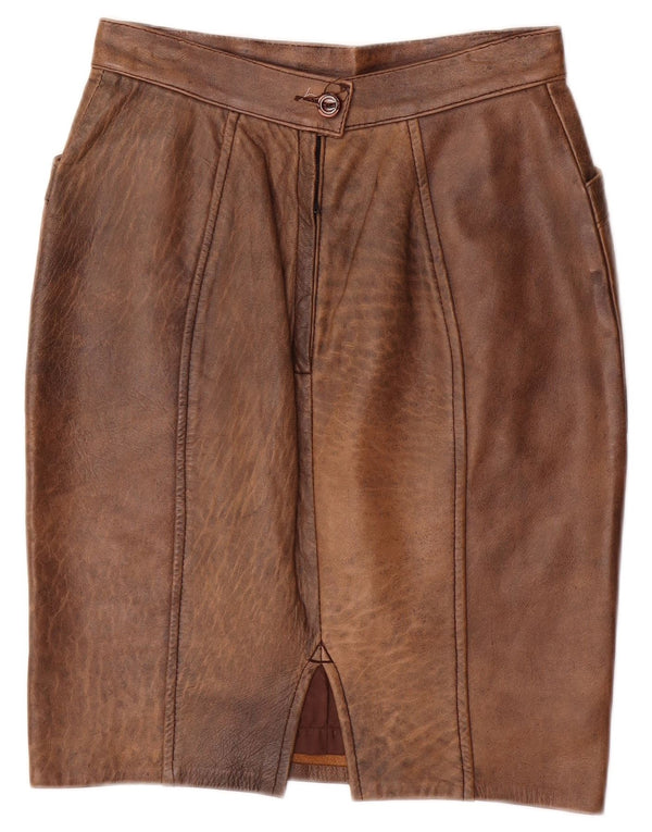 Vintage Womens Leather Skirt IT 42 Medium W26 Brown