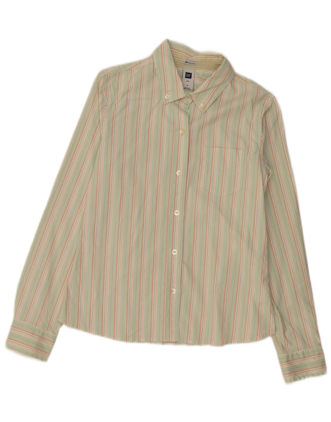 GAP Womens Shirt UK 10 Small Green Striped Cotton