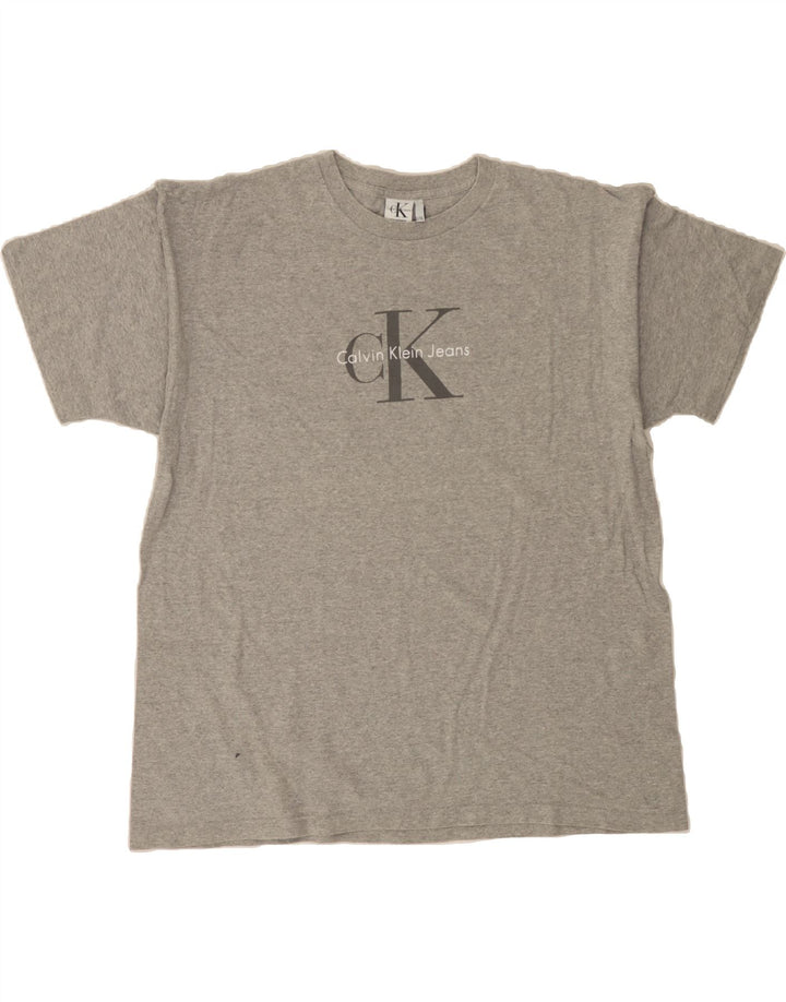 CALVIN KLEIN Mens Graphic T-Shirt Top XL Grey Cotton Vintage Calvin Klein and Second-Hand Calvin Klein from Messina Hembry 