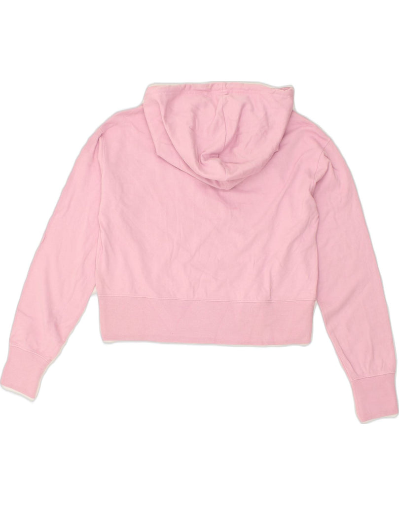 CHAMPION Womens Crop Graphic Hoodie Jumper UK 14 Medium Pink Cotton | Vintage Champion | Thrift | Second-Hand Champion | Used Clothing | Messina Hembry 