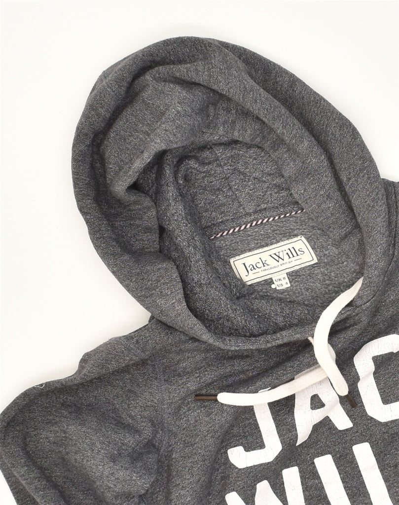 JACK WILLS Womens Graphic Hoodie Jumper UK 8 Small Grey Cotton | Vintage Jack Wills | Thrift | Second-Hand Jack Wills | Used Clothing | Messina Hembry 