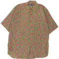 Vintage Mens Short Sleeve Shirt Medium Green Floral Cotton