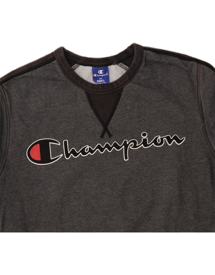 CHAMPION Mens Graphic Sweatshirt Jumper Small Grey Colourblock Vintage Champion and Second-Hand Champion from Messina Hembry 