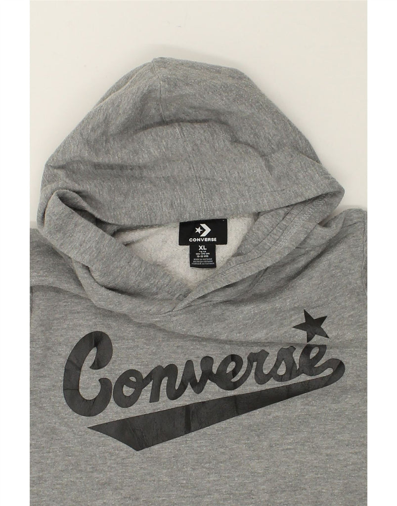 CONVERSE Boys Graphic Hoodie Jumper 13-14 Years XL Grey Cotton | Vintage Converse | Thrift | Second-Hand Converse | Used Clothing | Messina Hembry 