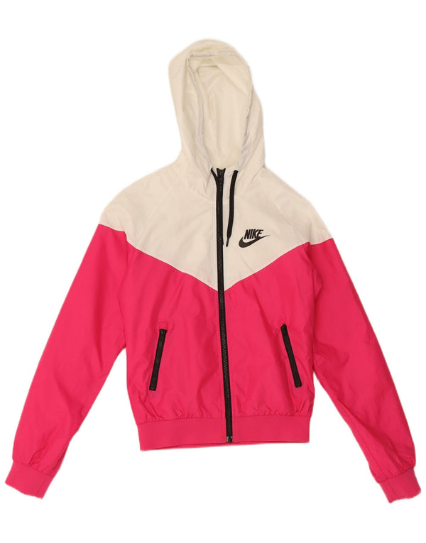 Nike Womens Hooded Rain Jacket UK 10 Small Pink Colourblock Polyester