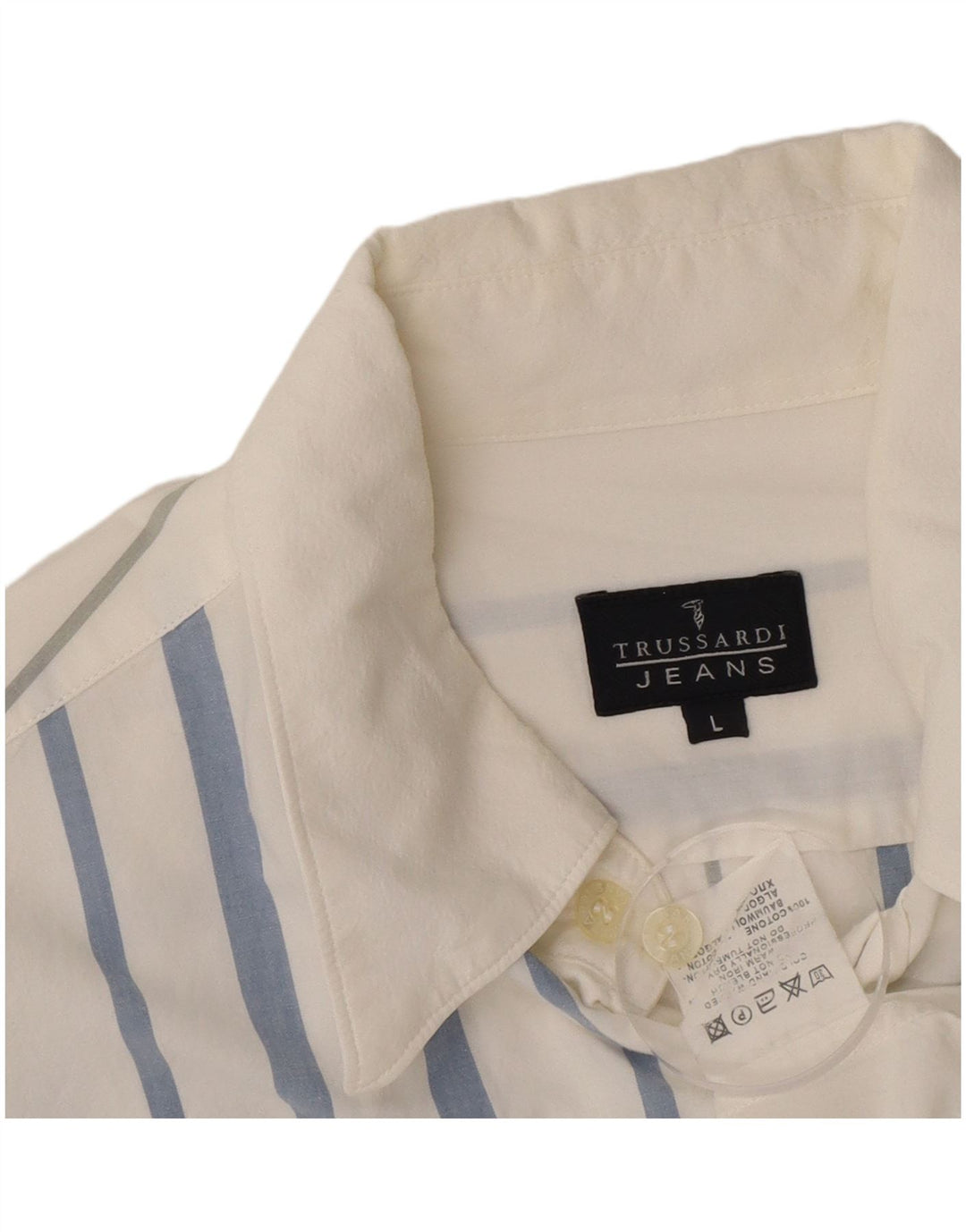 Trussardi Jeans Mens Shirt Large White Striped Cotton
