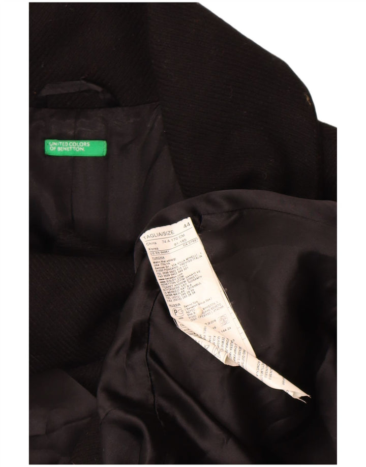 Benetton Womens Double Breasted Coat IT 44 Medium Black Virgin Wool
