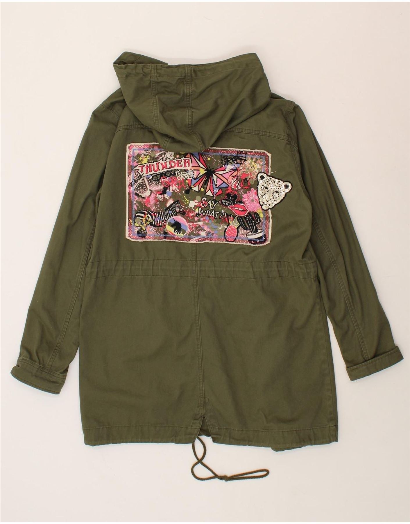 JEAN PASCALE Womens Graphic Hooded Parka Jacket UK 18 XL Khaki Butterfly |  Vintage & Second-Hand Clothing Online | Messina Hembry