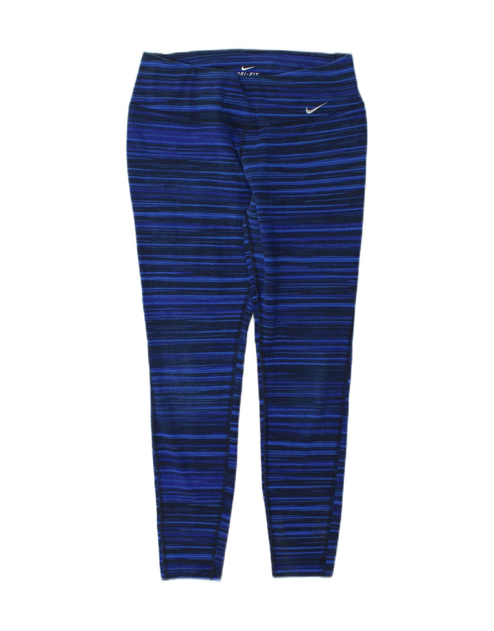 NIKE Womens Dri Fit Leggings UK 14 Medium  Blue Striped Polyester Vintage Nike and Second-Hand Nike from Messina Hembry 